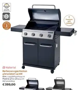 Bricocenter Naterial Barbecue a gas Kenton 4 bruciatori 14 kW offerta