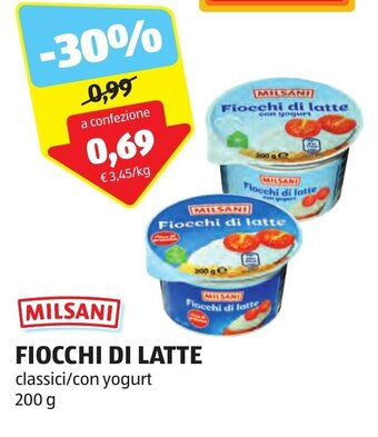 ALDI MILSANI FIOCCHI DI LATTE classici/con yogurt 200 g offerta