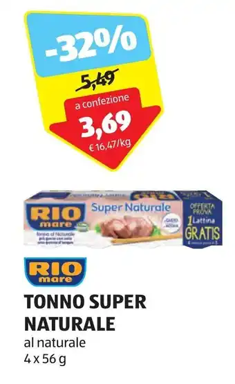 ALDI TONNO SUPER NATURALE al naturale 4x56 g offerta