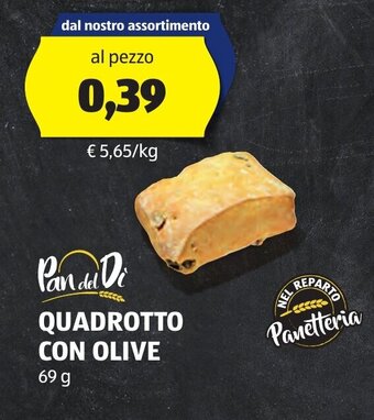 ALDI Pan del Di QUADROTTO CON OLIVE 69 g offerta