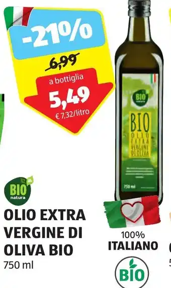 ALDI BIO natura OLIO EXTRA VERGINE DI OLIVA BIO 750 ml offerta