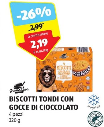 ALDI Grandessa BISCOTTI TONDI CON GOCCE DI CIOCCOLATO 4 pezzi 320 g offerta