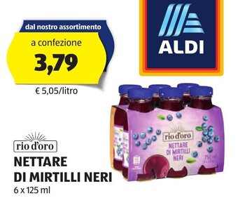 ALDI rio d'oro NETTARE DI MIRTILLI NERI 6 x 125 ml offerta