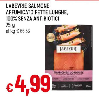 IperFamila LABEYRIE SALMONE AFFUMICATO FETTE LUNGHE, 100% SENZA ANTIBIOTICI 75 g offerta