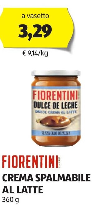 ALDI FIORENTINI CREMA SPALMABILE AL LATTE 360 g offerta