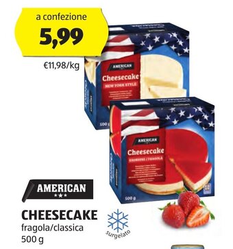 ALDI AMERICAN CHEESECAKE fragola/classica 500 g offerta