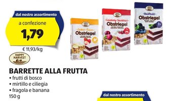 ALDI HAPPY HARVEST BARRETTE ALLA FRUTTA 150 g offerta
