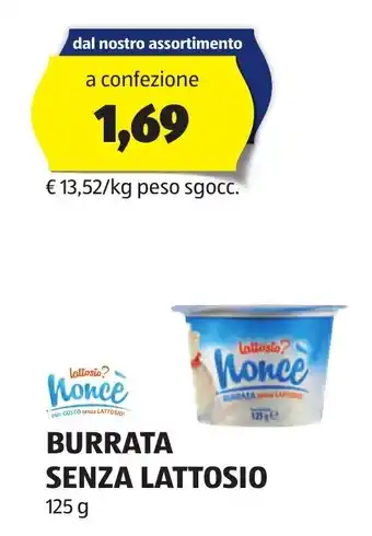 ALDI BURRATA SENZA LATTOSIO 125 g offerta