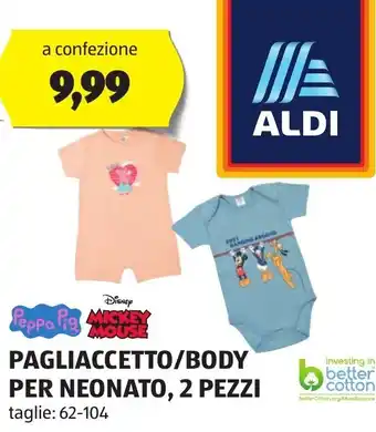 ALDI PAGLIACCETTO/BODY PER NEONATO, 2 PEZZI taglie: 62-104 offerta