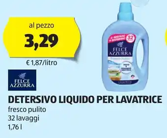 ALDI FELCE AZZURRA DETERSIVO LIQUIDO PER LAVATRICE fresco pulito 32 lavaggi 1,76 l offerta