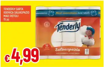 IperFamila TENDERLY CARTA IGIENICA SALVASPAZIO MAXI ROTOLI 15 pz offerta