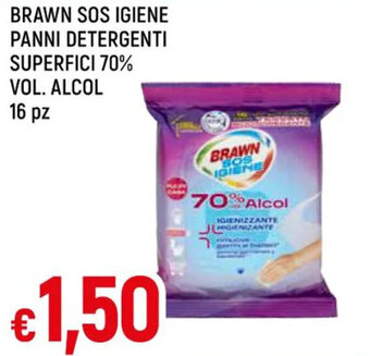 IperFamila BRAWN SOS IGIENE PANNI DETERGENTI SUPERFICI 70% VOL. ALCOL 16 pz offerta