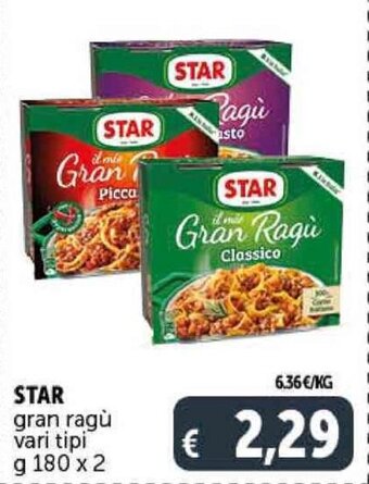 Deco Supermercati STAR gran ragù vari tipi g 180 x 2 offerta