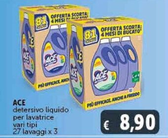 Deco Supermercati ACE detersivo liquido per lavatrice vari tipi 27 lavaggi x 3 offerta