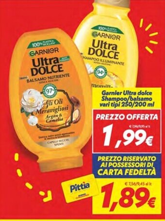 Iper Super Conveniente Garnier Ultra dolce Shampoo/balsamo vari tipi 250/200 ml offerta
