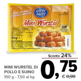 Todis MINI WURSTEL DI POLLO E SUINO 100 g offerta