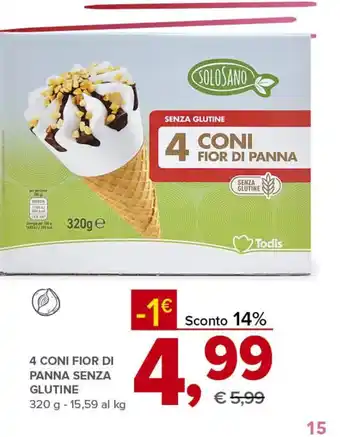 Todis 4 CONI FIOR DI PANNA SENZA GLUTINE 320 g offerta