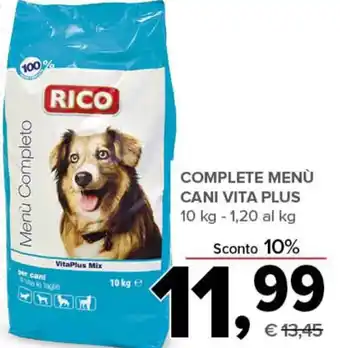 Todis COMPLETE MENÙ CANI VITA PLUS 10 kg offerta