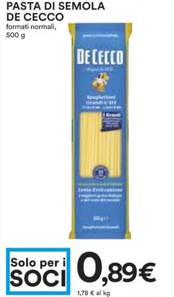 Coop PASTA DI SEMOLA DE CECCO 500 g offerta