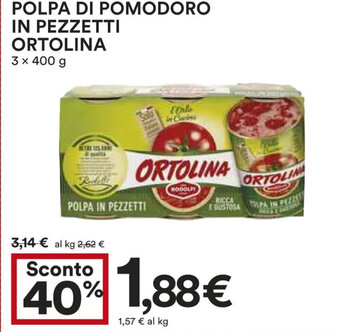 Coop POLPA DI POMODORO IN PEZZETTI ORTOLINA 3 x 400 g offerta