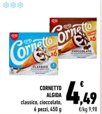 Conad City CORNETTO ALGIDA classico, cioccolato, 6 pezzi, 450 g offerta