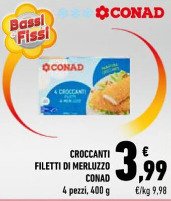 Conad City CROCCANTI FILETTI DI MERLUZZO CONAD 4 pezzi, 400 g offerta
