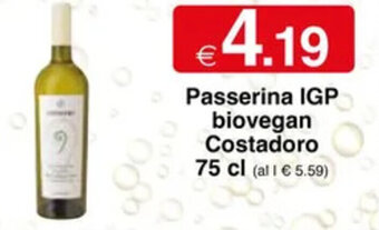 Passerina IGP biovegan Costadoro 75 cl