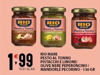Sisa RIO MARE PESTO AL TONNO PISTACCHI E LIMONE/ OLIVE NERE PEPERONCINO/ MANDORLE PECORINO-130 GR offerta