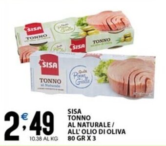 Sisa SISA TONNO AL NATURALE/ ALL'OLIO DI OLIVA 80 GR X 3 offerta