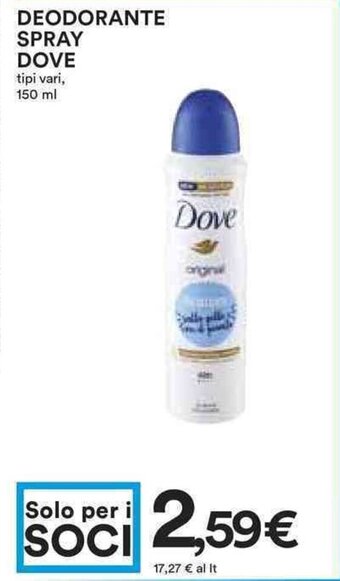 Coop DEODORANTE SPRAY DOVE tipi vari, 150 ml offerta