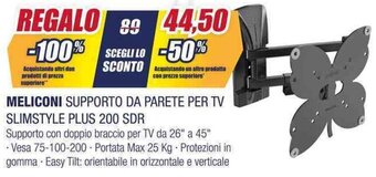 Trony MELICONI SUPPORTO DA PARETE PER TV SLIMSTYLE PLUS 200 SDR offerta