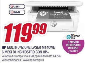 Trony HP MULTIFUNZIONE LASER M140WE 6 MESI DI INCHIOSTRO CON HP+ offerta