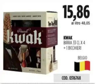 Carico Cash & Carry KWAK BIRRA 33 CL X 4 +1 BICCHIERI offerta