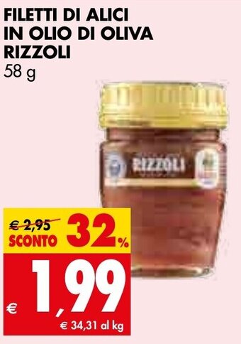 Tigros FILETTI DI ALICI IN OLIO DI OLIVA RIZZOLI 58 g offerta