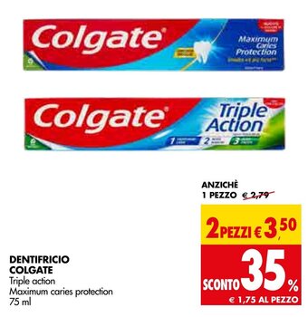 Tigros DENTIFRICIO COLGATE Triple action Maximum caries protection 75 ml offerta