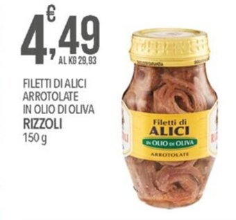 Iper Nonna Isa FILETTI DI ALICI ARROTOLATE IN OLIO DI OLIVA RIZZOLI 150 g offerta