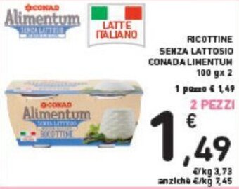 Conad RICOTTINE SENZA LATTOSIO CONAD ALIMENTUM 100 g x 2 offerta