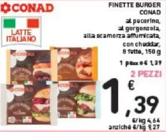 Conad FINETTE BURGER CONAD 8 fette 150 g offerta