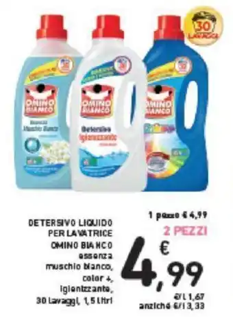 Conad DETERSIVO LIQUIDO PER LAVATRICE OMINO BIANCO 30 lavaggi 1,5 Litri offerta