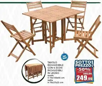 Happy Casa Set tavolo con 4 sedie richiudibili con sistema salvaspazio offerta