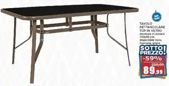 Happy Casa Tavolo da giardino rettangolare grigio in acciaio con vetro temperato - 150x90 cm offerta