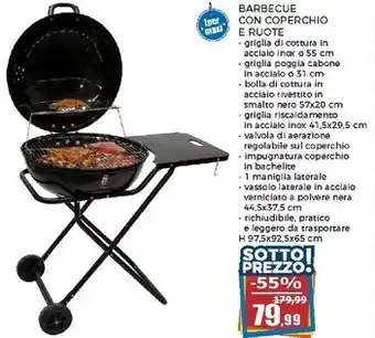 Happy Casa Barbecue tondo portatile con coperchio h97,5x92,5x65cm offerta