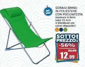Happy Casa Sdraio bimbo con cuscino poggiatesta - h60cm offerta