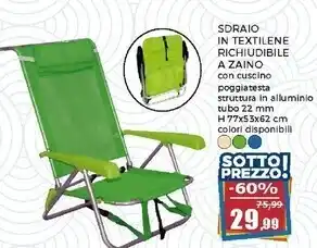 Happy Casa Sdraio zaino con cuscino - h77x62x53 cm offerta