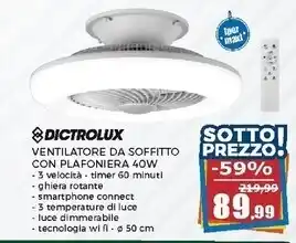 Happy Casa Dictrolux ventilatore da soffitto con plafoniera integrata willysmart led offerta