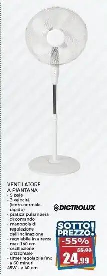 Dictrolux ventilatore a piantana 5 pale 45 watt