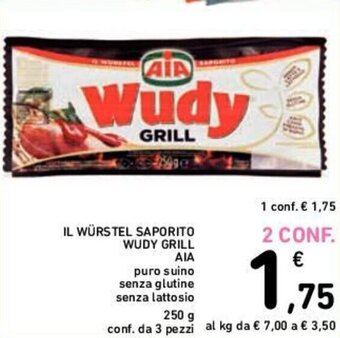 Conad IL WÜRSTEL SAPORITO WUDY GRILL AIA 250 g offerta