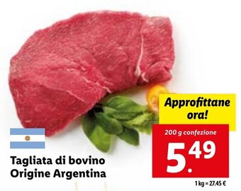 Lidl Tagliata di bovino Origine Argentina 200 g confezione offerta