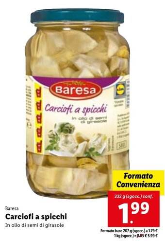 Lidl Baresa Carciofi a spicchi 332 g (sgocc.) conf. offerta