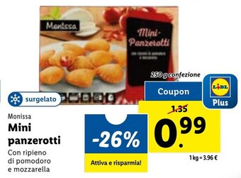 Lidl Monissa Mini panzerotti 250 g confezione offerta